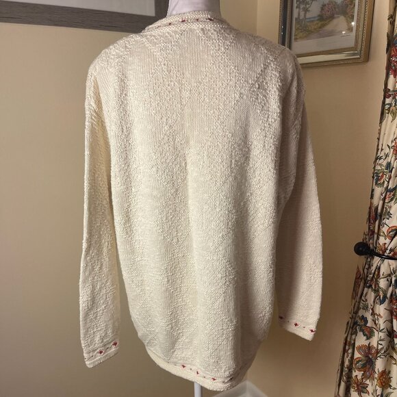 VTG Liz Claiborne Womens Christmas Knit Sweater Sz L Embroidered Retro Holiday - Picture 2 of 14